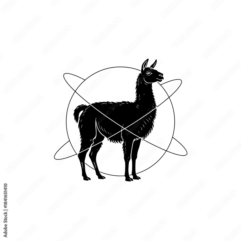 Obraz premium Llama silhouette orbit ring calm centered motion vector illustration