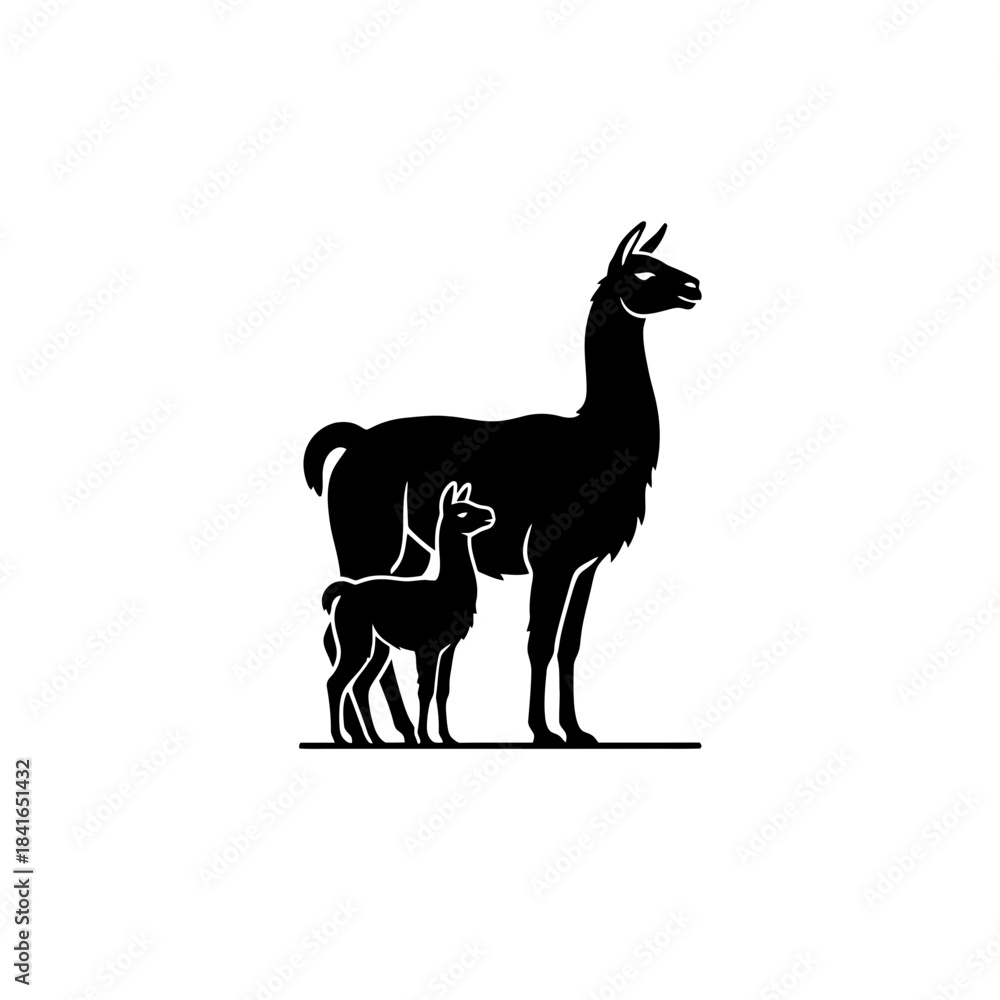 Fototapeta premium Llama silhouette neck stretch upward focus vector illustration