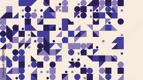 Abstract geometric pattern with circles and triangles in shades of blue and beige