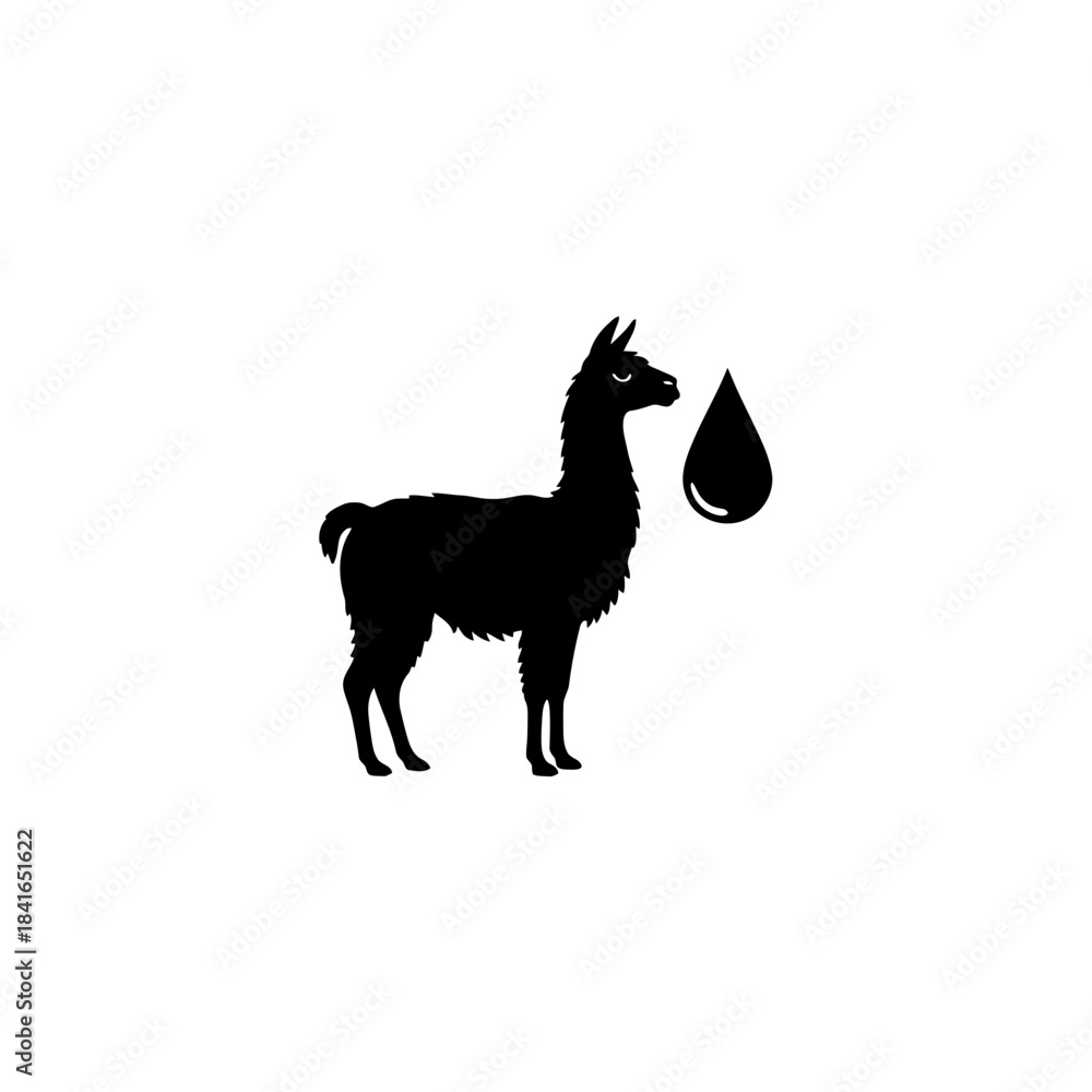 Fototapeta premium Llama silhouette droplet fall contrast symbol vector illustration