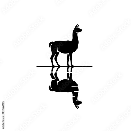 Llama silhouette circle window negative space vector illustration