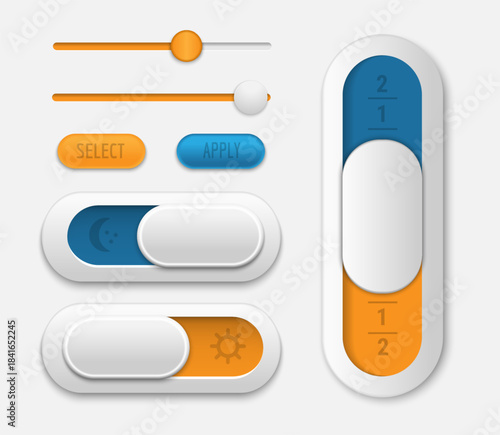 Modern glossy sliders switches and buttons
