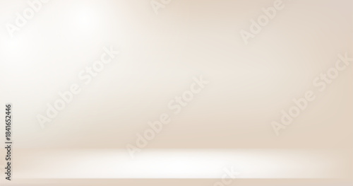 Background nacre beige wall. Studio room gradient with white light. Product presentation scene blank backdrop. Clean ivory table for banner. Kitchen with warm gradation. Vector illustration.