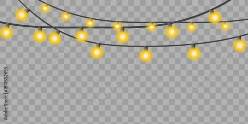 Yellow glowing fairy string lights isolated on a transparent background isolated on transparent background