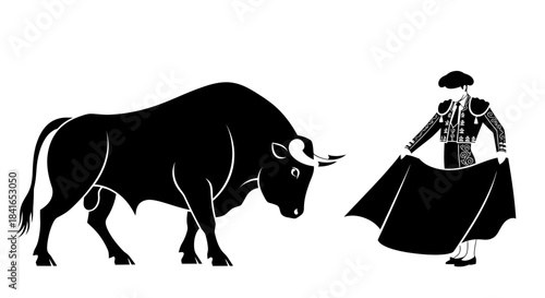 Matador facing powerful bull, embodying a clash of tradition and raw power in artwork