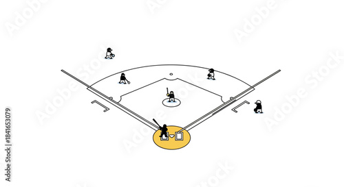 Minimalist Baseball Diamond Illustration: Game Strategy Visualization and Line Art Presentation