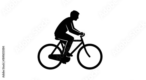 Minimalist bicycle illustration featuring a cyclist in silhouette form against a plain background