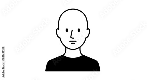 Minimalist depiction of a bald individual with a neutral expression offering potential for design