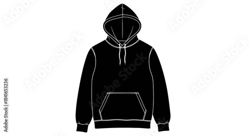 Minimalist depiction of a black hooded sweatshirt vector image for apparel design template