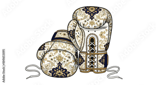 Intricate floral pattern adorning boxing gloves on a clean white background drawing