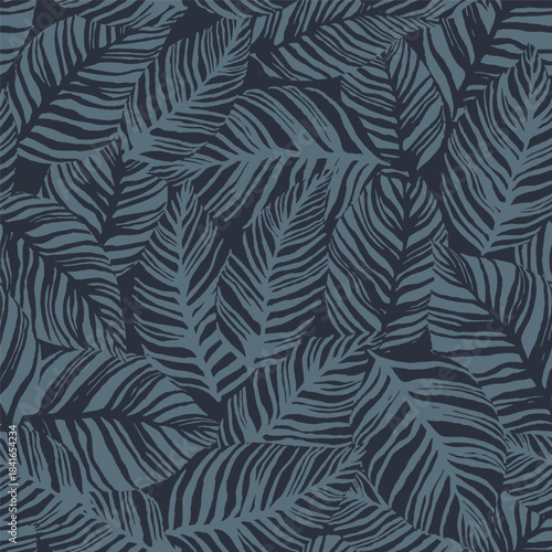 Palm leaf seamless pattern with dark tropical foliage