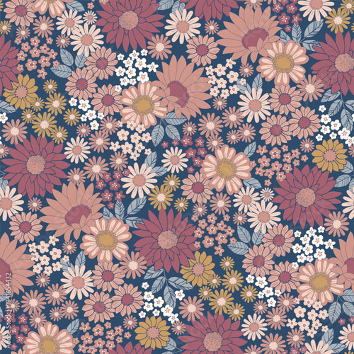 Flower seamless pattern with pastel colored spring blossoms