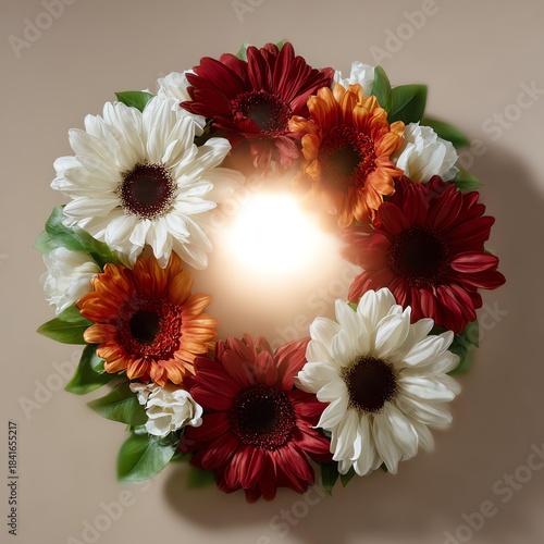 Vibrant gerbera daisies arranged in a circle.
