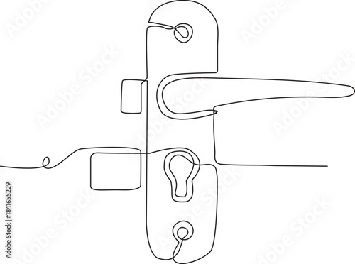 Door Handle Continuous Line Drawing - Minimalist Lock and  Keyhole Vector  - door handle, door knob, keyhole, lock, security, continuous line, one line drawing, minimalist, vector, illustration, sketc