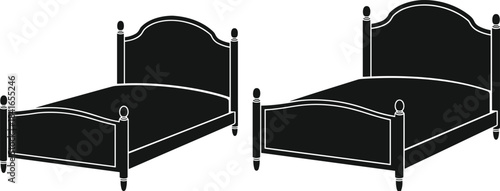 PrintBed silhouette illustration, furniture vector, bedroom layout, classic headboard, footboard design, black graphic, interior decor, home furnishing icon