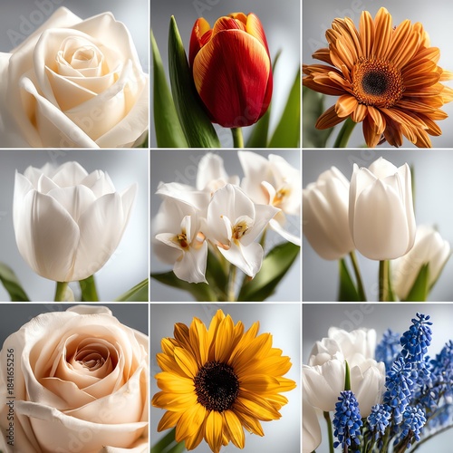 Various vibrant flowers in a collage.