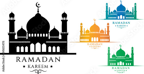 Silhouette mosque designs with gradient colors for ramadan kareem celebration graphic elements