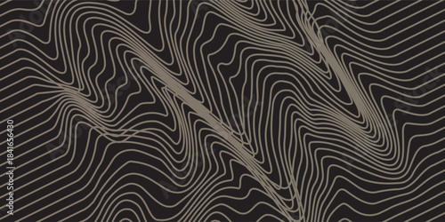 Gold Wood Line Pattern. Abstract Luxury Golden Tree Texture. Vector Black Background with Wave Wooden Abstract Pattern.