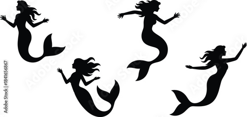 PrintDiverse Family Silhouettes Collection, Parents, Children, and Stroller, Walking, Holding Hands, Carrying Baby, Isolated Vector Set for Public Space Design, Black.