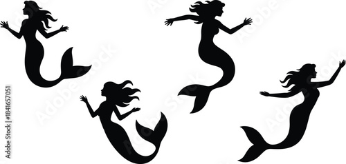 PrintDiverse Family Silhouettes Collection, Parents, Children, and Stroller, Walking, Holding Hands, Carrying Baby, Isolated Vector Set for Public Space Design, Black.