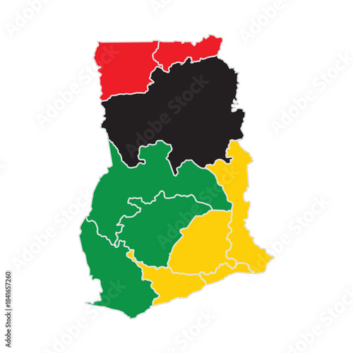 Ghana map with regions political divisions vector illustration