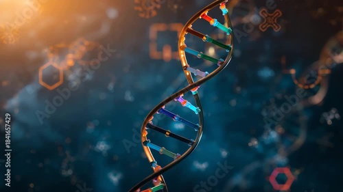 Rotating DNA double helix 3D animation for biotechnology and genetic research