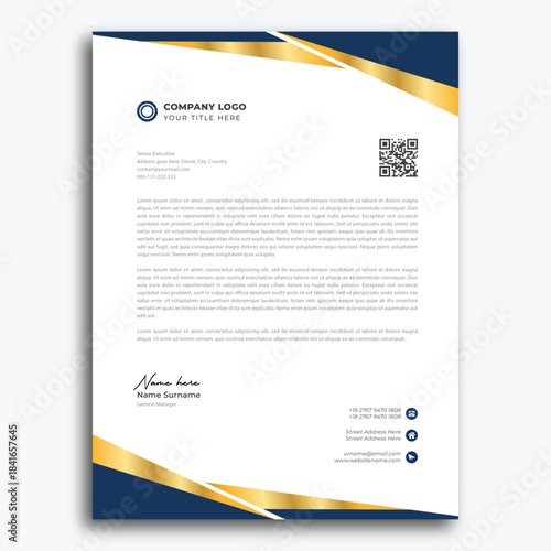 Professional Corporate Letterhead Template with Gold and Blue Accents