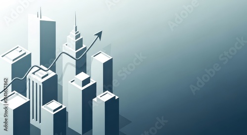 3D Modern City Skyline Illustration with Minimal Blue Architecture
