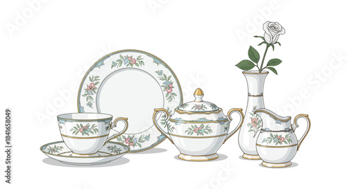 Exquisite floral china arrangement with rose, showcasing timeless elegance and grace