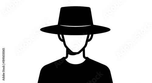 Faceless Silhouette: Mysterious Figure in Wide-Brimmed Hat creating a bold graphic portrayal