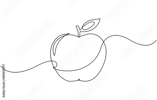 One continuous line drawing of Red apple.