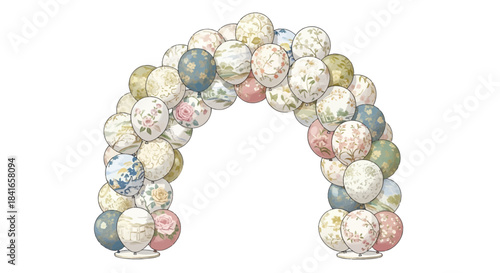 Floral patterned balloons forming an archway, ideal for celebrations and whimsical decorations