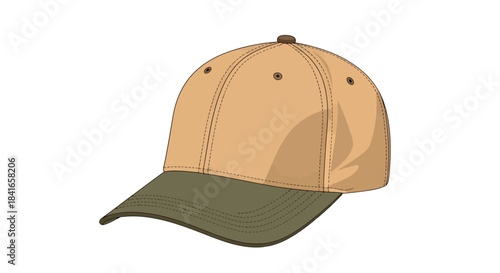 Illustrated baseball cap in beige and olive green perfect for summer activities