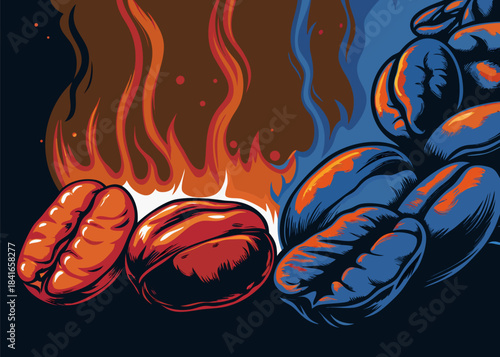 Coffee Roast Concept with Beans and Heat Elements