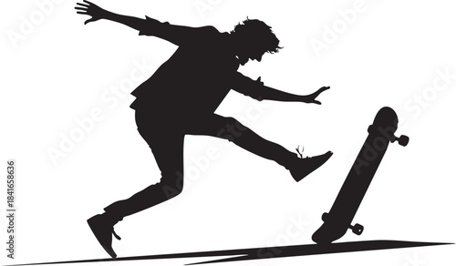 Skateboarder Silhouette in Action: Capturing a dynamic moment of a skateboarder mid-trick, highlighting the balance and agility involved in the sport.