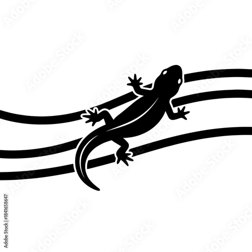Top view salamander silhouette on granular minimal sand lines vector illustration