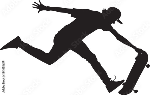 Skateboarder Silhouette in Action: Capturing a dynamic moment of a skateboarder mid-trick, highlighting the balance and agility involved in the sport.
