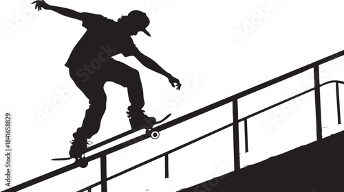Skateboarder Silhouette in Action: Capturing a dynamic moment of a skateboarder mid-trick, highlighting the balance and agility involved in the sport.