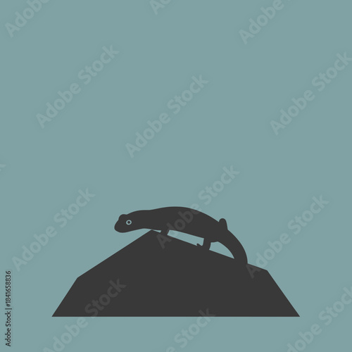 Salamander silhouette with gentle waterfall line vector illustration