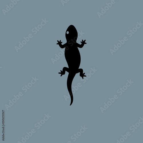 Salamander silhouette with circular ripples surrounding tail vector illustration
