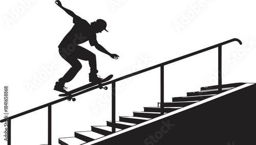 Skateboarder Silhouette in Action: Capturing a dynamic moment of a skateboarder mid-trick, highlighting the balance and agility involved in the sport.
