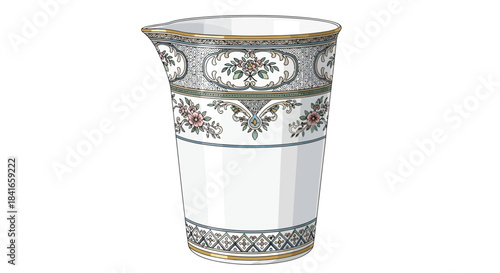 Elegant porcelain pitcher with intricate floral design ideal for serving liquids and adding