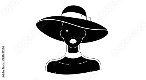 Elegant simplicity, minimal line art of a graceful woman in a wide-brimmed hat icon