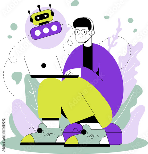 Using laptop with AI assistant to write notes in a digital space