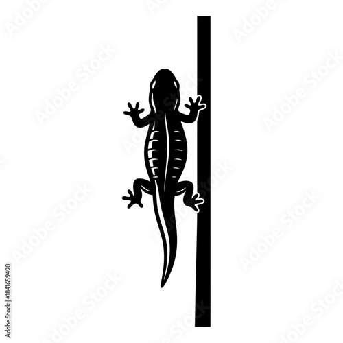 Rear view salamander silhouette climbing upward vector illustration