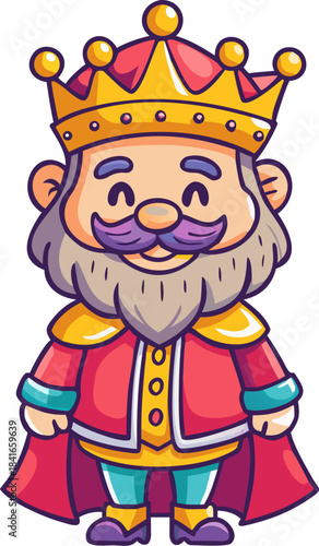 Cartoon King Character with Crown and Royal Robes Vector