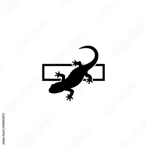 Backlit salamander silhouette against horizontal light bar vector illustration