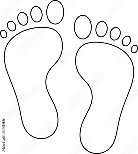 Two bare human feet with toes outlined in black on white background