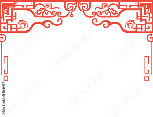 A decorative red Asian-style top border with intricate linework and traditional ornamental patterns frames the upper portion of the image.