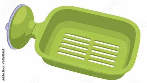 Vibrant green soap dish with suction cup for shower organization. Functional soap dish provides slotted drainage, keeping bar soap dry, extending life.